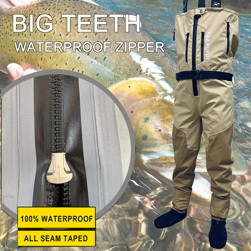 Fishing Waders - Atmungsaktive Stout-Angel-Wathose mit Reißverschluss vorne, wasserdicht,