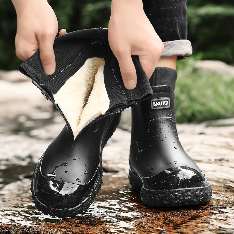 Fishing Boots - Herren Winter Wasserdichte Regenstiefel mit Fleece-Futter,