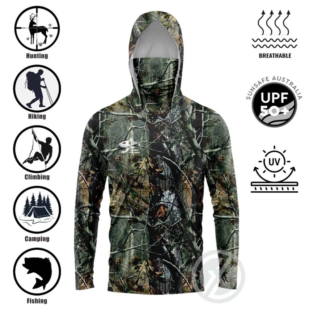 Fishing Shirt Uv Protection - UPF50+ Angelhemd mit Kapuze, integrierter Gesichtsabdeckung,