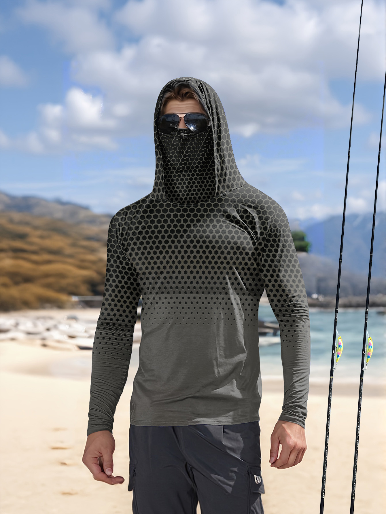 Fishing Mask Sun Protection - Herren Sommer UPF50+ Angel-Hoodie mit Gesichtsmaske,